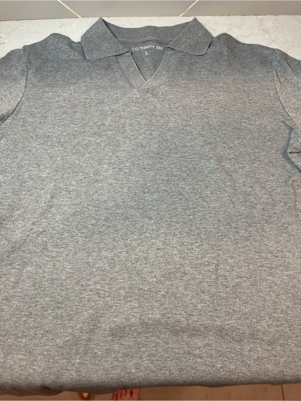 CO Thirty Six Men's Heather Gray Polo with Open V-Neck Collar